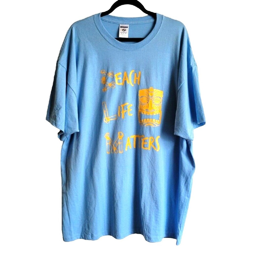 Vintage Beach Life Matters Tiki Bar Graphics Hawaiian Style T Shirt Mens 3XL
